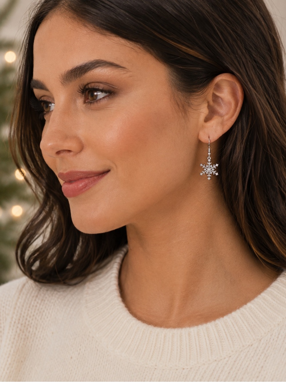 Silver Snowflake Dangle‎ Charm Earrings